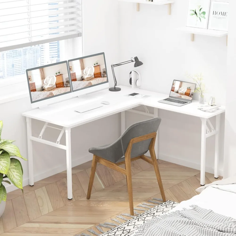 

L-Shaped Folding Computer Desk 54.7inches and 54.7inches Left and Right Adjustable Half-Installed Home Office Workstation Corne