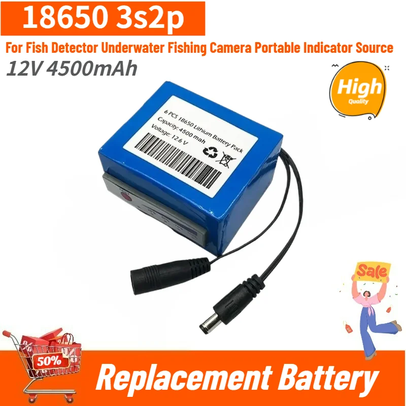 18650 3s2p Battery 12V 4500mAh for Fish Detector Underwater Fishing Camera Portable Indicator Source Replacement Battery