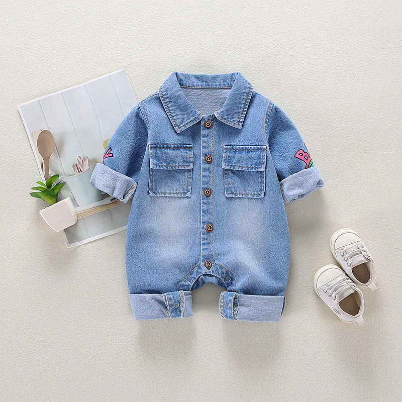 Baby clothes newborn jumpsuit denim romper spring and autumn boy girl romper baby fart romper romper cartoon giraffe romper