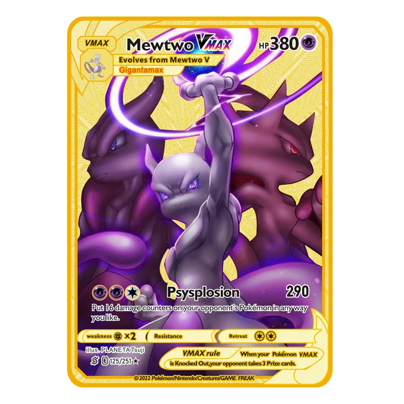 2026 Neue Pokemon Metallkarte 10000 Punkte Arceus Glurak Superkarte Golden Englisch Mewtu Vmax GX EX Weihnachtsgeschenke