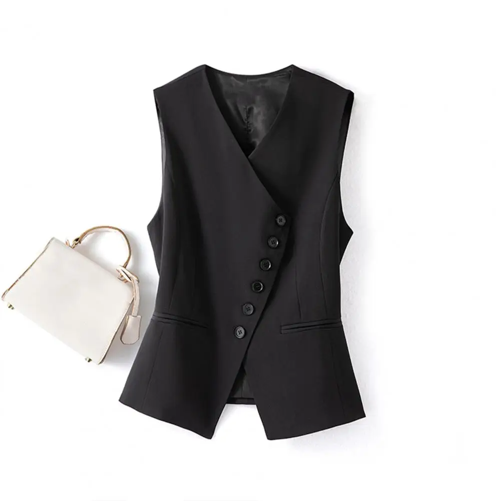Formal Vest Jacket Elegant Sleeveless Women's Vest Coat with Single-breasted Buttons V Neck Western Style Slim Fit for Formal