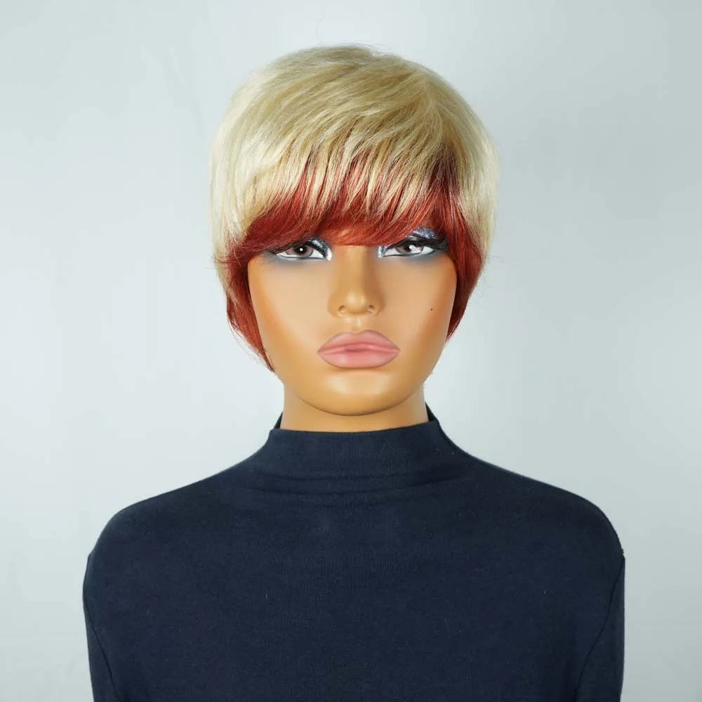 픽시컷 가발 인모 숏 스트레이트 픽시 가발 흑인 여성용 레이어드 브라질리언 레미 인모 머신 메이드 가발