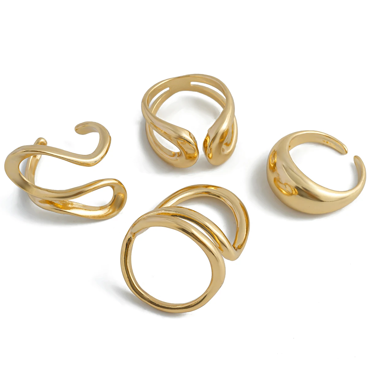 SHIXIN 4Pcs Creative Irregular Hollow Curve Open Ring Set for Women Punk Gold Color Geometry Finger Ring Party Wedding Jewelry