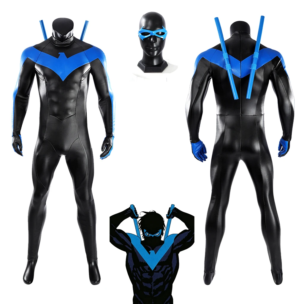 Anime Nightwing Cosplay Kostüm Fancy Bodysuit mit Augenklappe Uniform Halloween Karneval Dick Grayson Outfit