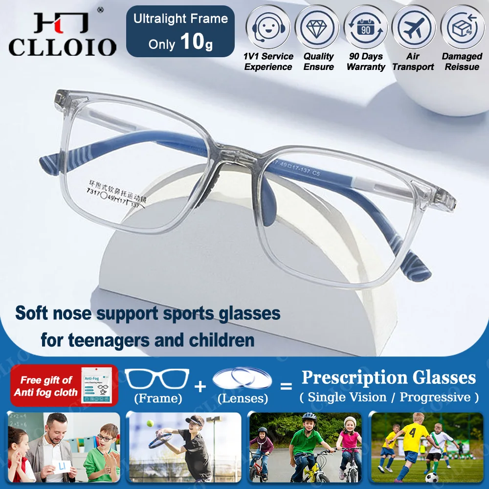 

CLLOIO Anti-allergy Silicone Anti Blue Light Glasses for Teenagers and Children Sports Anti-slip Myopia Prescription Eyeglasses