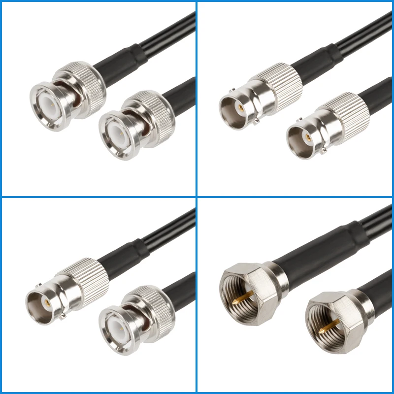 BNC to F Male Plug BNC Female Jack to BNC to F to BNC Male Connector crimp RG58 cable Wire Terminal RF jumper pigtail 0.3m~50m