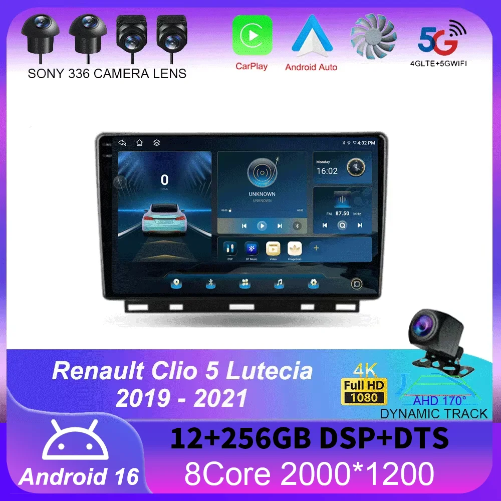 

For Renault Clio 5 Lutecia 2019 - 2021 Android 16 Auto Car Radio Multimedia Video Player GPS Navigation Carplay Wifi 360 Camera