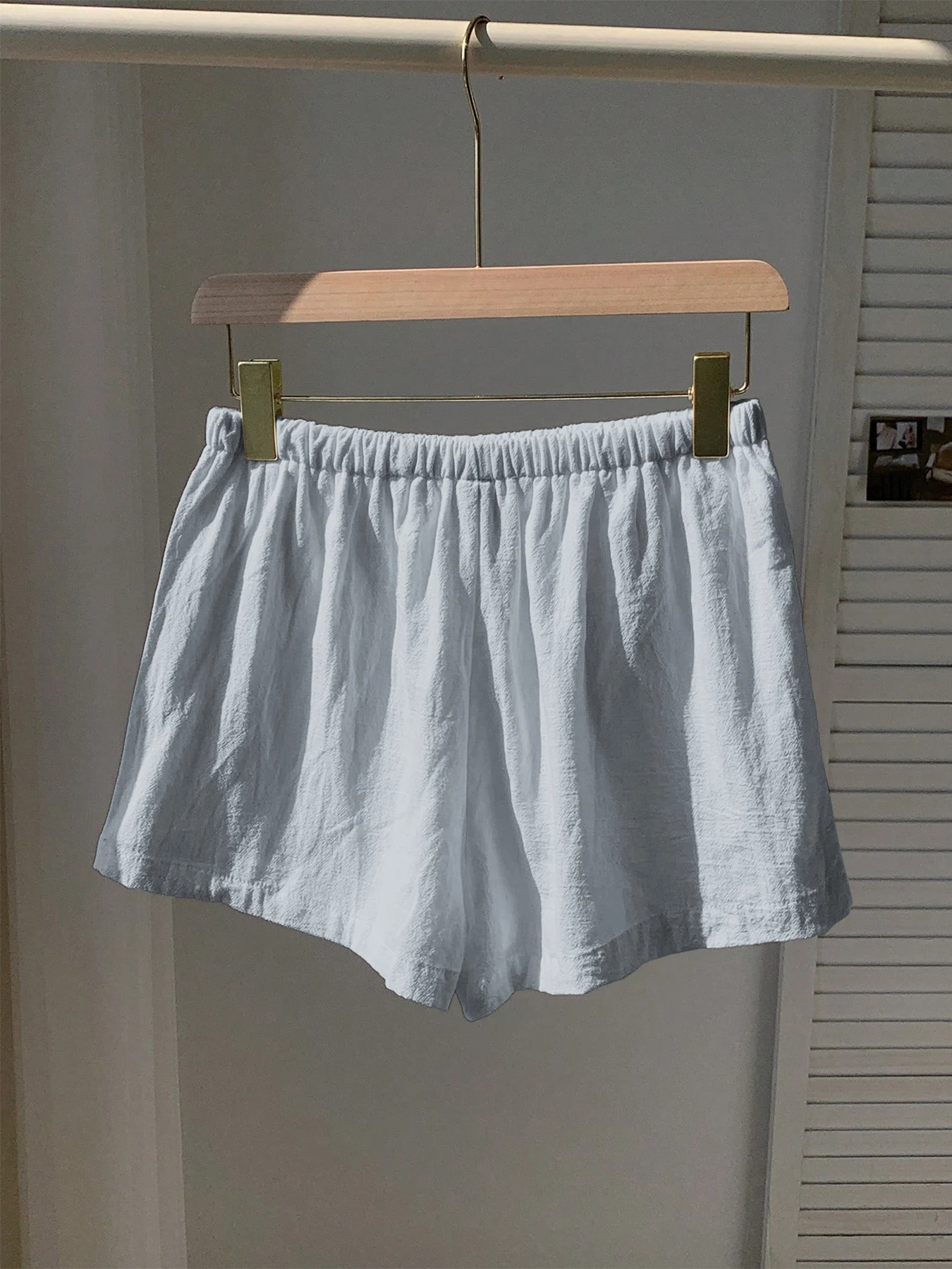 Ladies New Spring Summer Linen Solid Color Casual Sports Elastic Waist Drawstring Short Pants