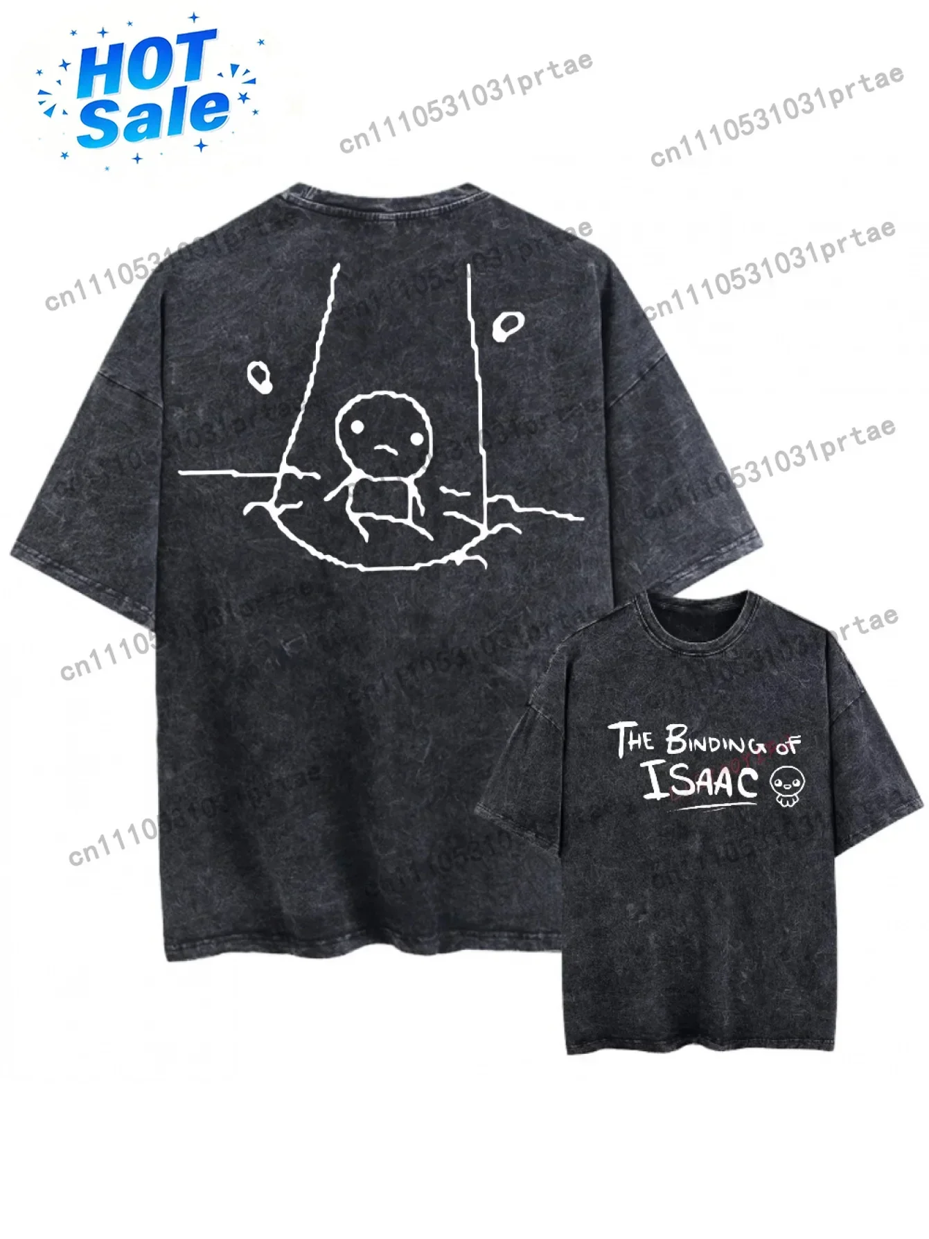 Unisex Vintage Washed Oversized Black Tshirt Short Sleeve Tees Graphic Men Women Clothing Isaac Binding Of The Binding of Isaac