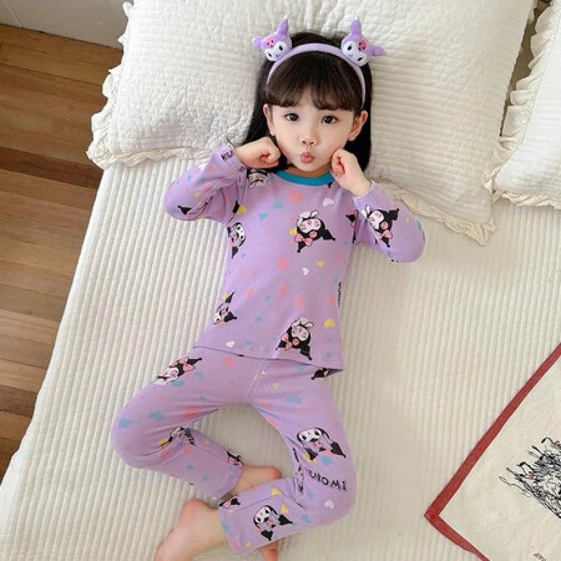 New Cute Sanrioed Children Thermal Underwear Autumn Pants Anime Kuromi My Melody Kids Home Clothes Pajamas Girls Sleepwear Gift