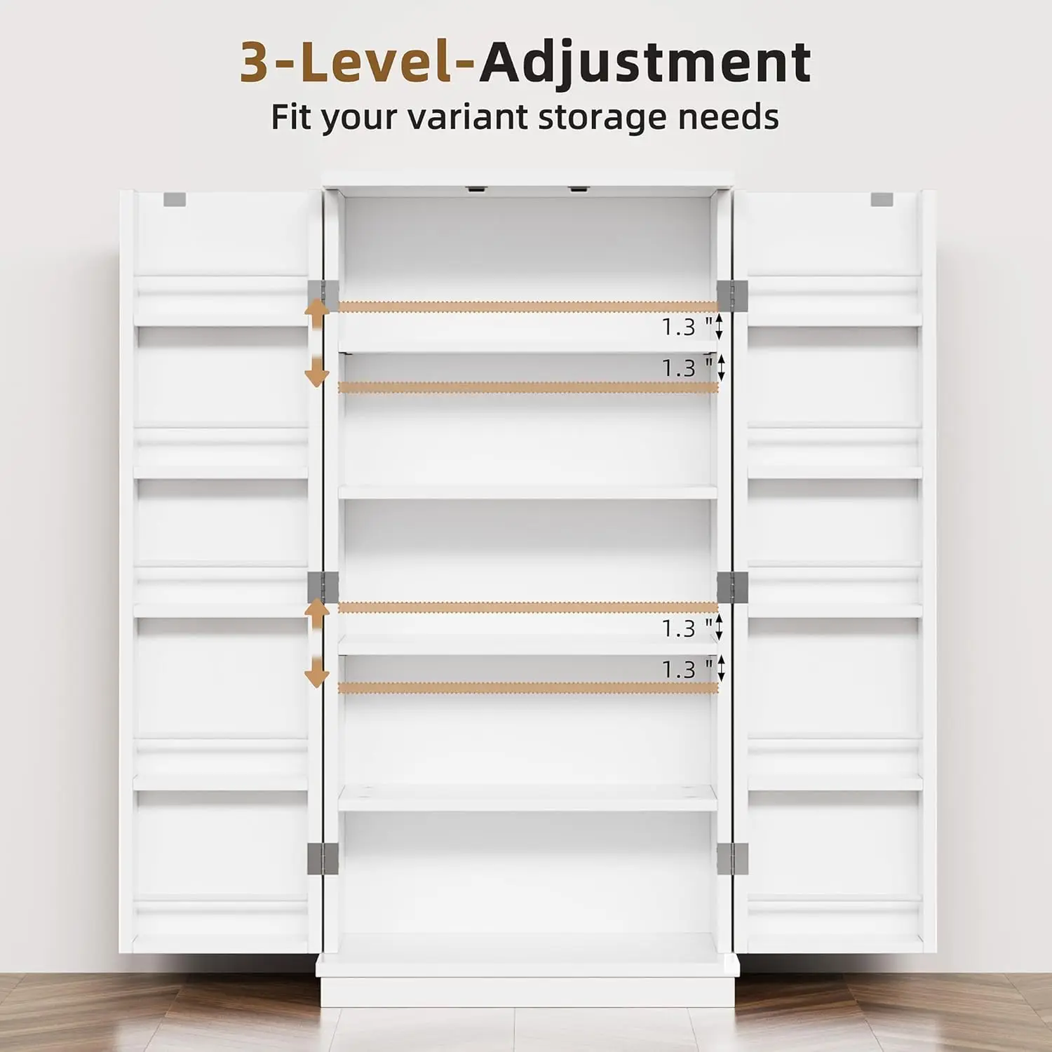 Armoire de garde-manger, armoire de rangement de cuisine avec étagères réglables, supports et portes, huche de cuisine autoportante, planche Chi