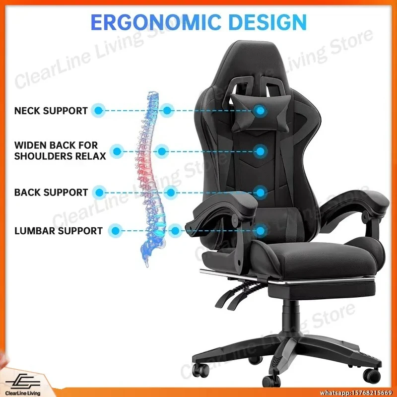 Gaming Chair with Footrest Lumbar Support Headrest Height Adjustable Ergonomic Office Chair for Adults Teens Kids