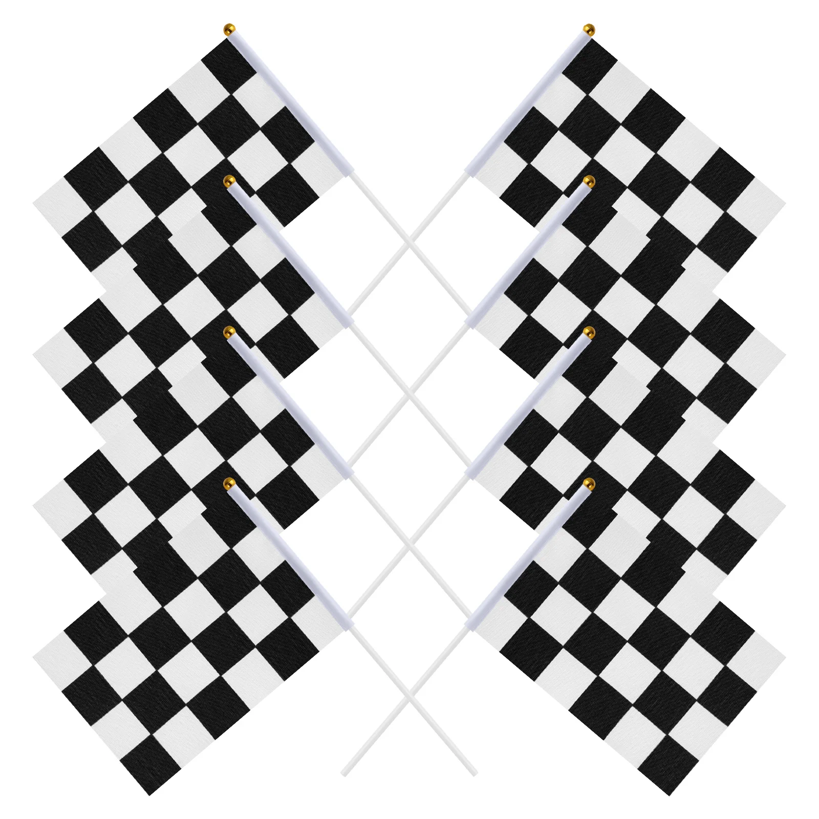 

25Pcs Checkered Racing Polyester Flags with Stick Black and White Hand Flag 14x21cm checkered racing flags