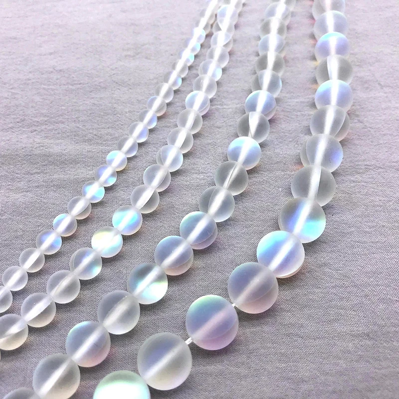 Matte Aurora Kristallglasperlen Frosted Mystic Aura Meerjungfrau Perlen Runde Mondsteine für Armband Halskette Schmuckherstellung DIY