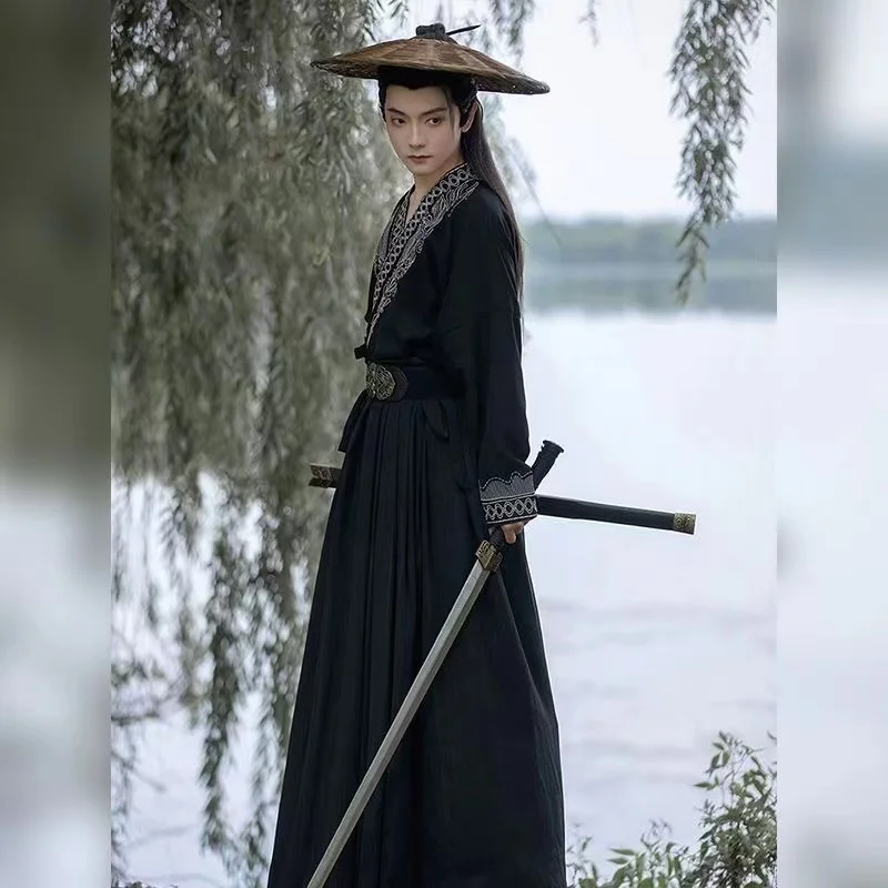 Männer Frauen Hanfu alte Lied Dynastie traditionelle Taille Länge Kostüm Schwert kämpfer Cosplay bestickte Hanfu Kleidung Set Studenten