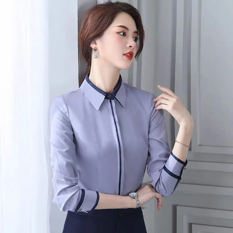 NAVIU Elegant Lapel Spliced All Match Shirt Womens Clothing Spring New Oversized Formal Korean Tops Office Lady Blouses White