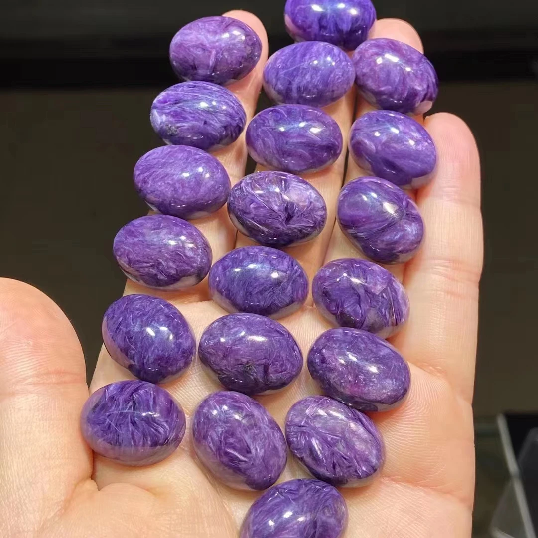 

20Pcs / Lot Natural Purple Dragon Crystal Charoite Beads oval bare stone grain clear enchanting color bright skin smooth