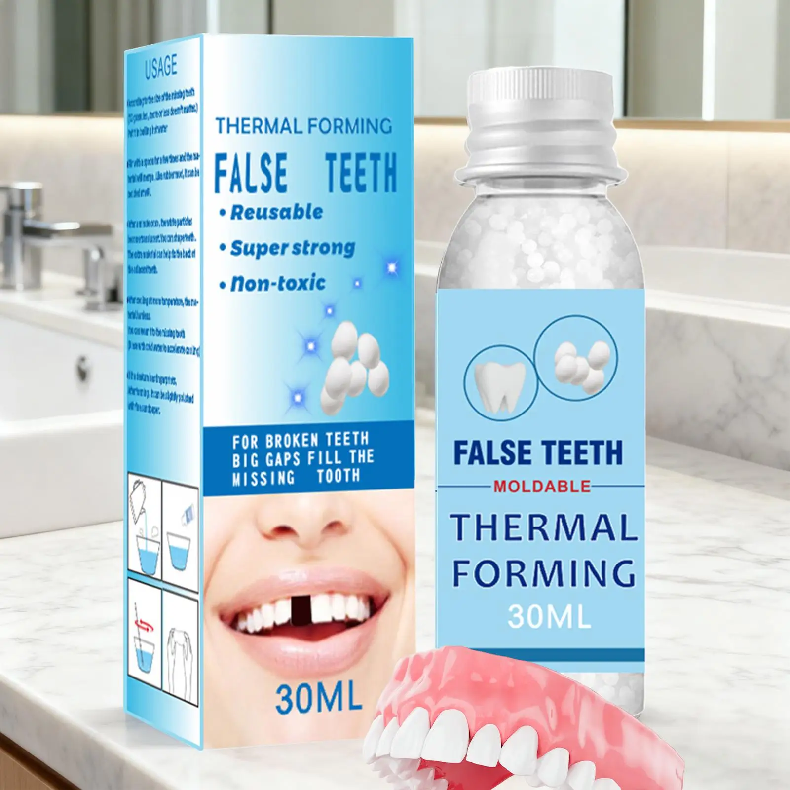 Picture 4: False Teeth Beads 30ml Solid adhesive for dentures temporary tooth restoration Moldable resin dentures for damaged teeth 30ml