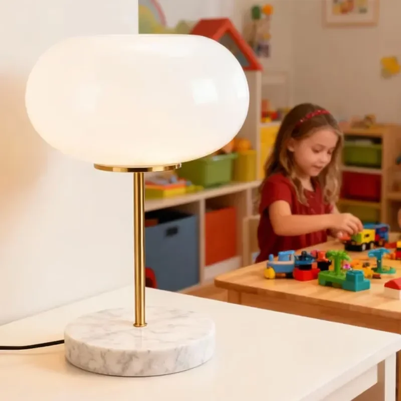 Round Glass Donut Desk Lamp with Marble Base LED Reading Light Ring Design for Home Office Study Available in Multiple Colors