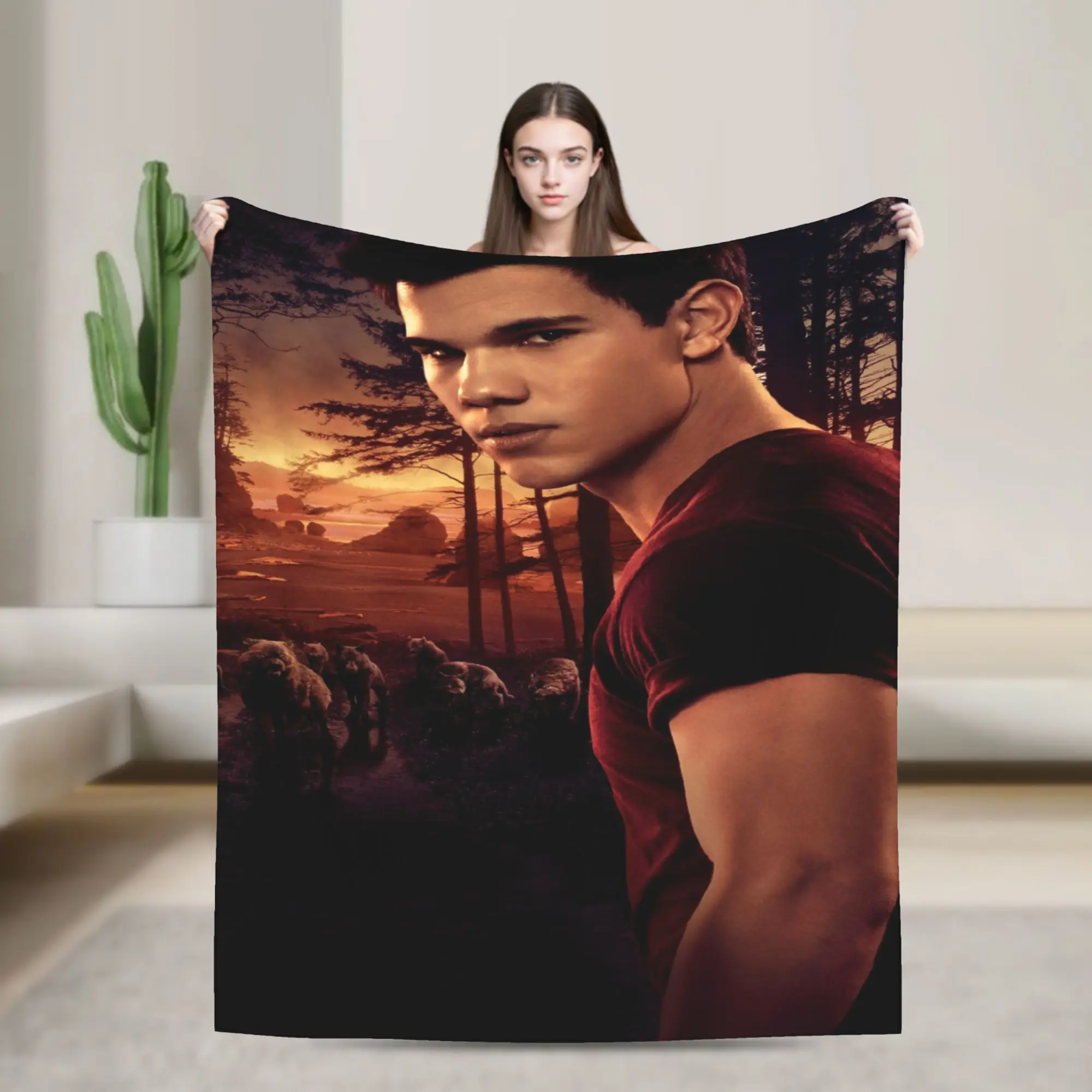 The Twilight Saga Movie Flannel Blanket Jacob Black Custom Throw Blanket for Home 150*125cm Bedspread