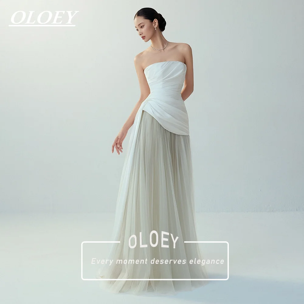 OLOEY Elegant Strapless A-Line Wedding Dress Soft Satin Mesh Women's Bridal Gown Customized 2026 Long Robe De Mariage