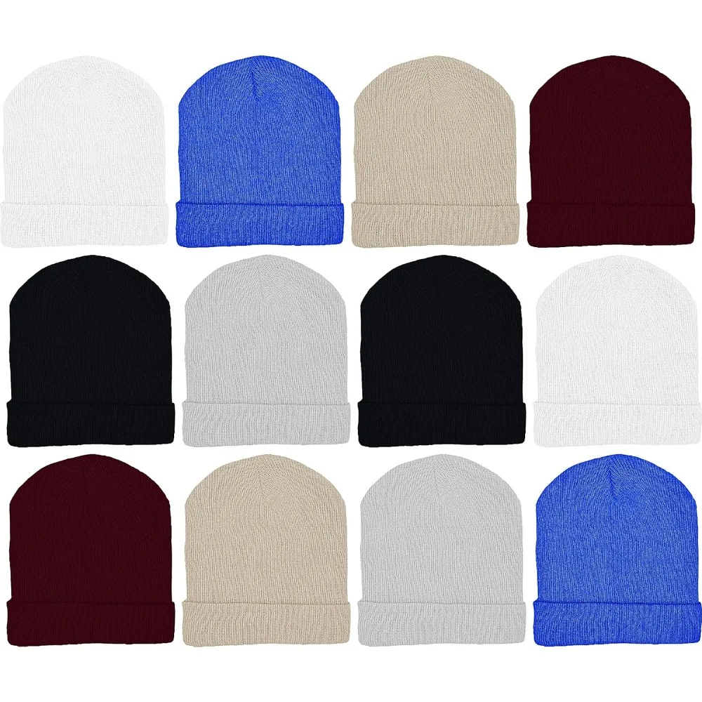 48 Pack Winter Beanies, Bulk Cold Weather Warm Knit Skull Caps, Mens Womens Unisex Hats