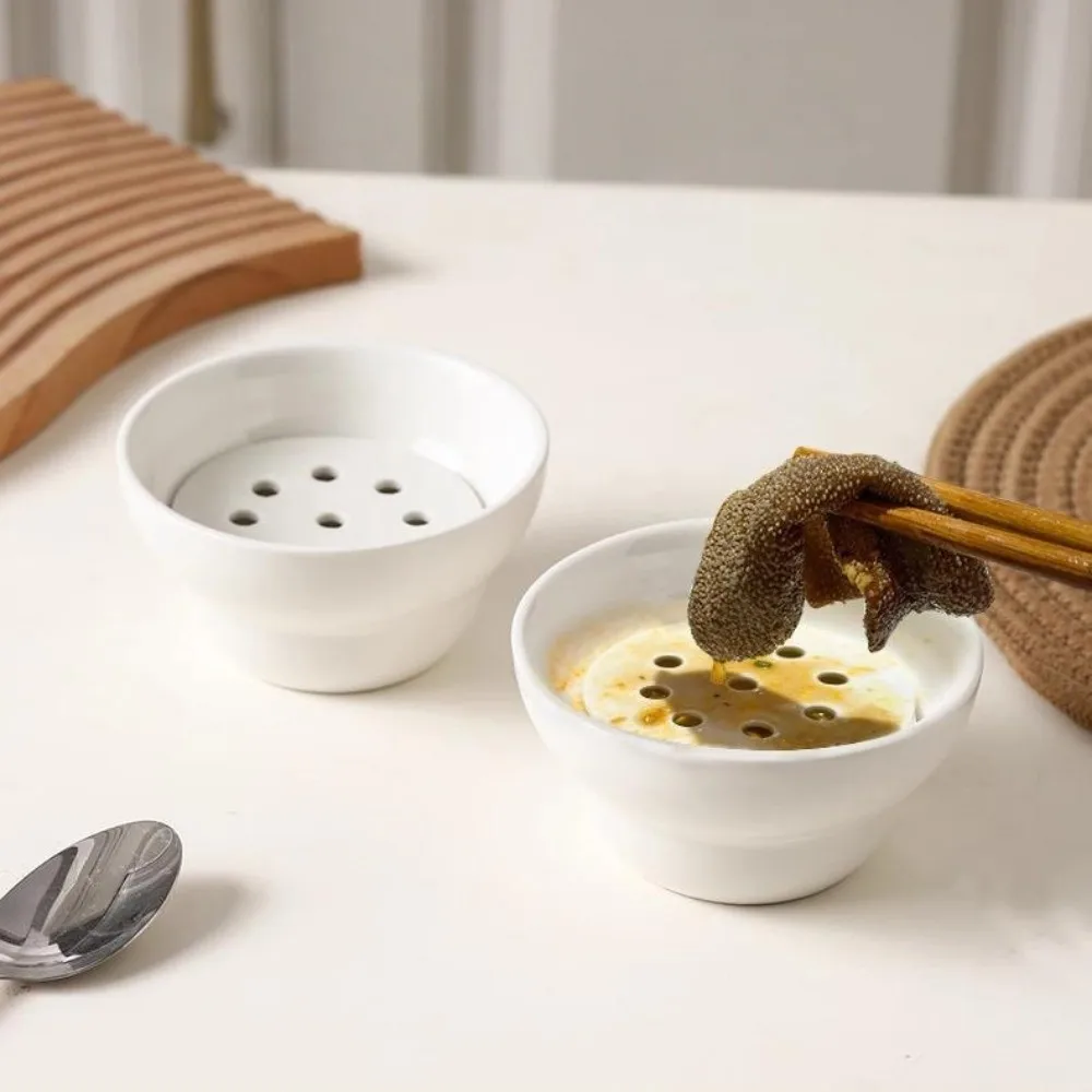 

Multi-purpose Creative Hot Pot Drip Oil Bowl Mesh Round Dipping Sauce Bowl Ceramic 270ml Double-layer Filter Soup Bowl Home