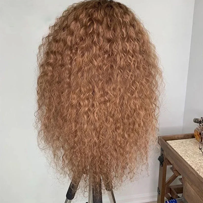 Peluca rizada Natural marrón prearrancada para mujeres negras, 26 ", 180 de densidad, peluca Frontal de encaje, pelucas frontales de bebé, peluca diaria