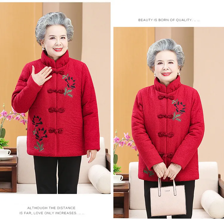 Middle Aged Mother Stand Collar Quilted Winter Jacket Parkas Female Down Cotton Overcoat Women Thick Warm Casual Grandma Coat