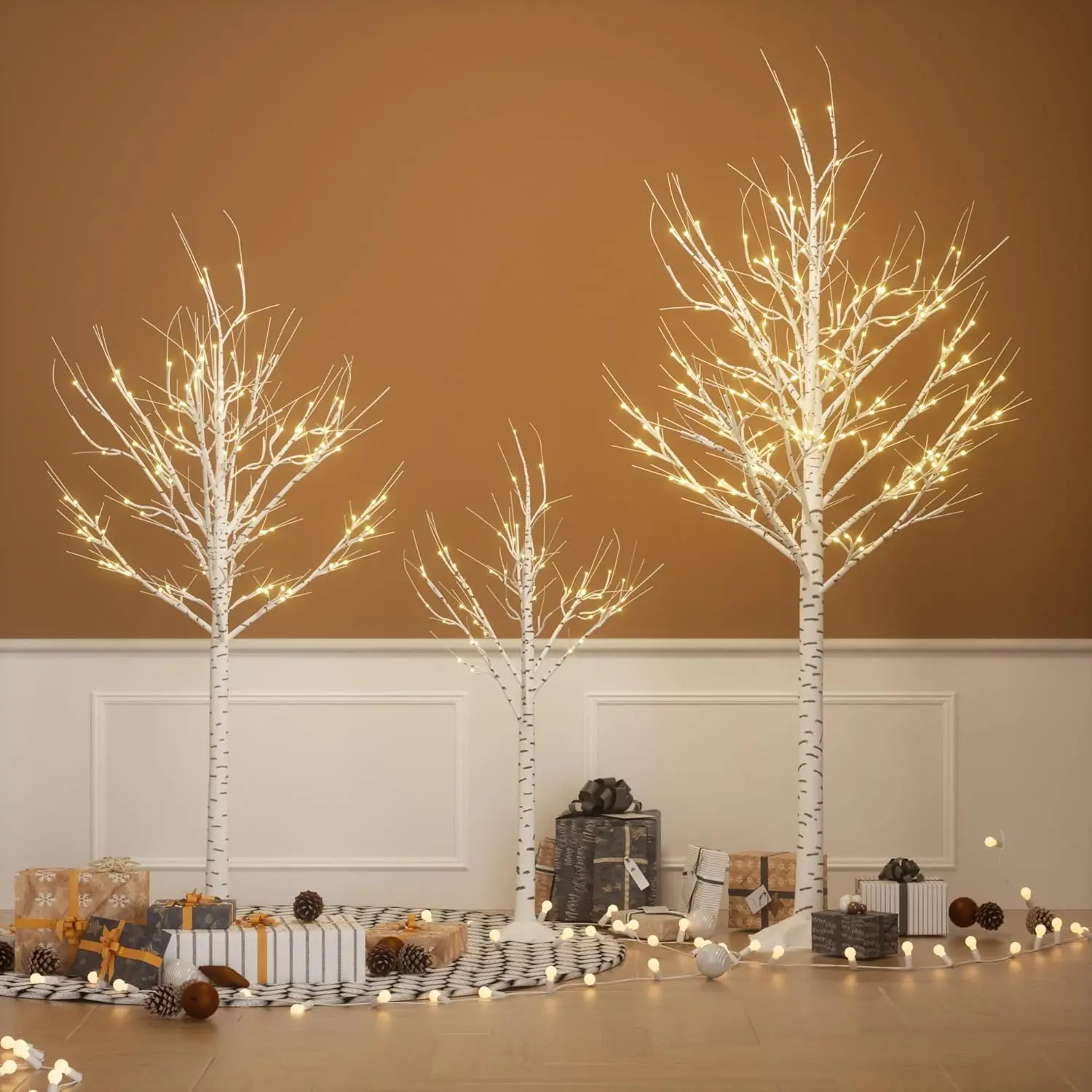 

Outdoor Christmas Decorations Lighted Birch Tree Set of 3, Led Warm White Birch Tree 4 Feet 6 Feet and 8 Feet, Lighted Tree