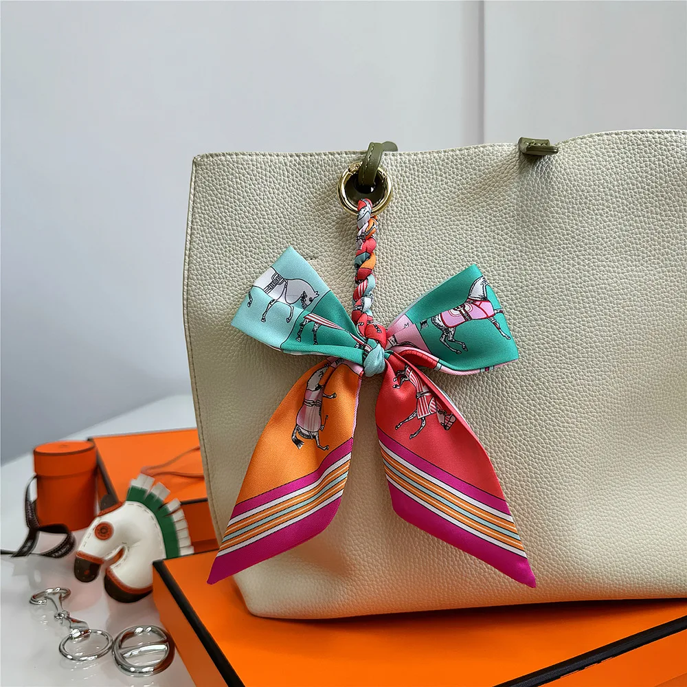 New Fashion Bag Bowknot Silk Scarf Buckle Bag Accessories Silk Scarf Weave Bag Pendant Bag Charm