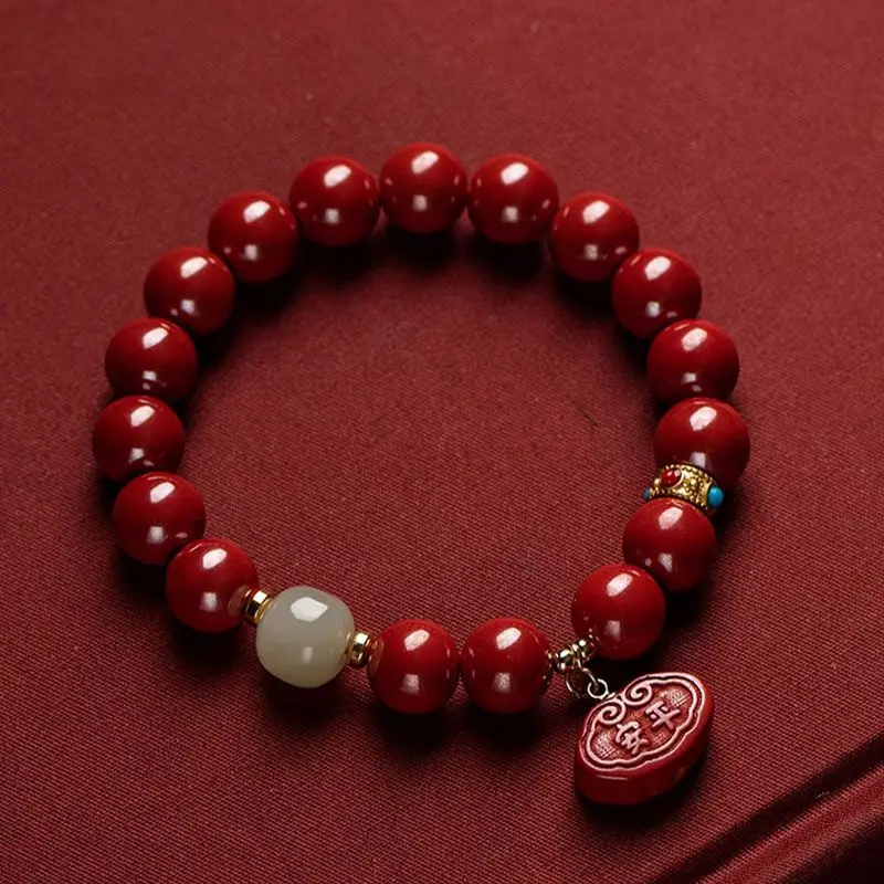 Cinnabar and Tian Yu Fulu Ping An Bracelet Female Natal Year Single Circle Bracelet