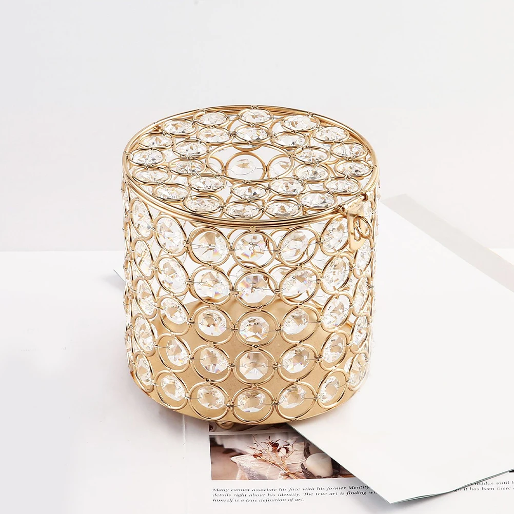 

Gold-plated Crystal Tissue Box Cover Round Holder Bathroom Car Decorative Reusable Easy Clean Opening Moderate Size