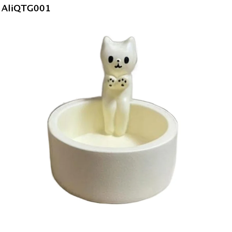 Cute Kitten Cat Candle Holder Creative Cartoon Aromatherapy Candlestick Durable High-Temperature Resistant Home Decoration