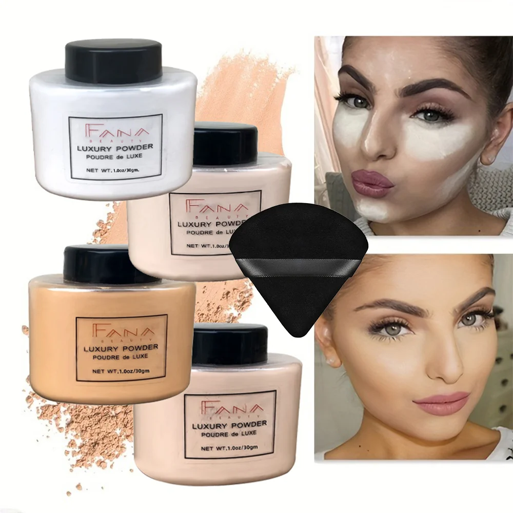 Luxury Matte Finish Loose Powder with Triangle Beauty Sponge Set, Oil Control, Lightweight Concealer, Waterproof , Reduces Shine