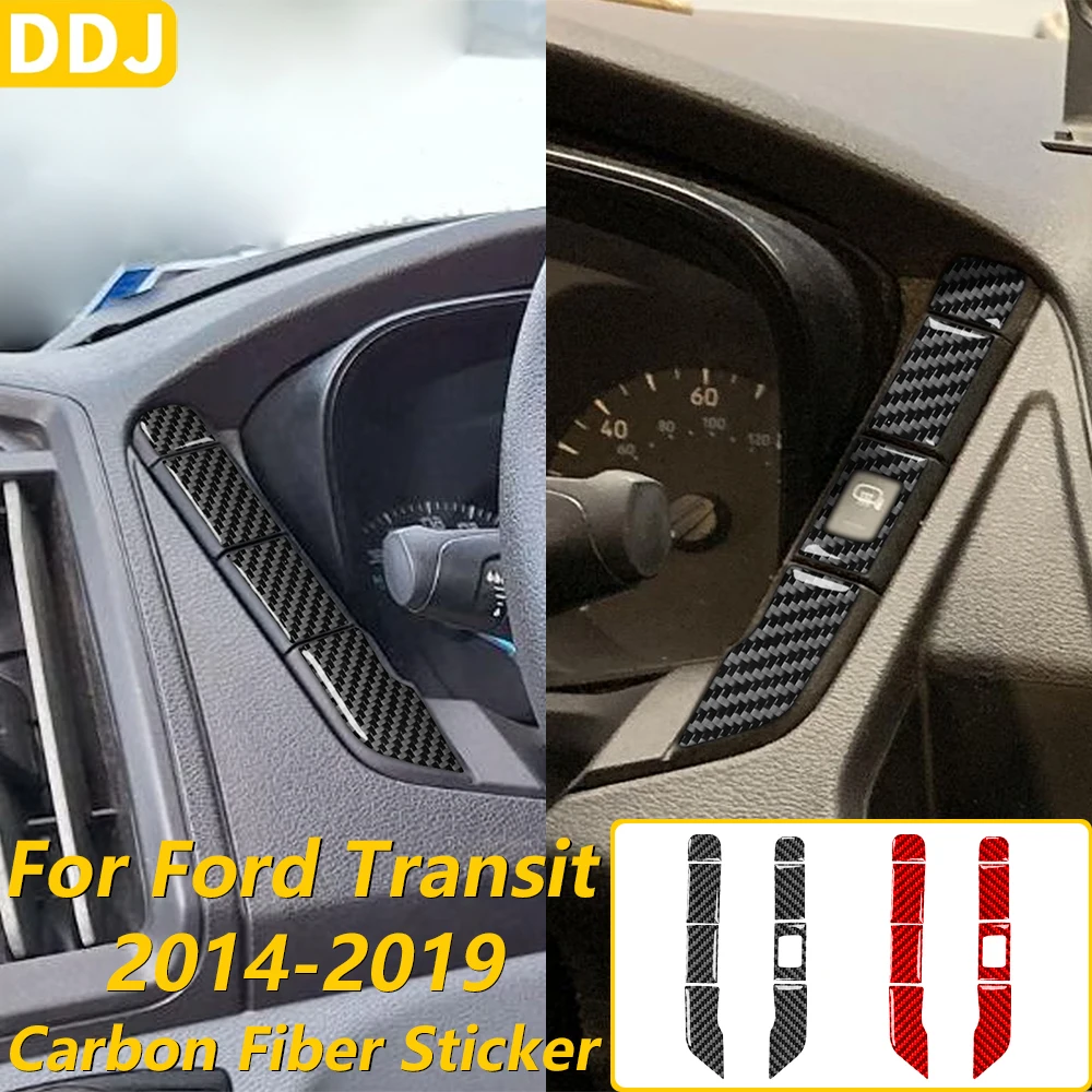 For Ford Transit V363 2014-2019 Carbon Fiber Instrument Speedometer Button Panel Cover Trim Car Accessories Decoration Sticker