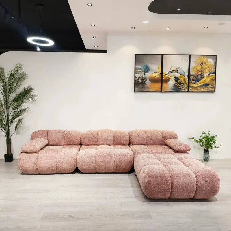 Wholesale high quality living room pink fabric modern vacuum packaging compression combined sofa set furniture