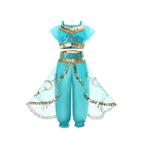 Girls Jasmine Elf Dress Kids Cosplay Fancy Flowers Christmas Birthday Costume Carnival Disguise Princess Party Clothes 2-10T - Image 3