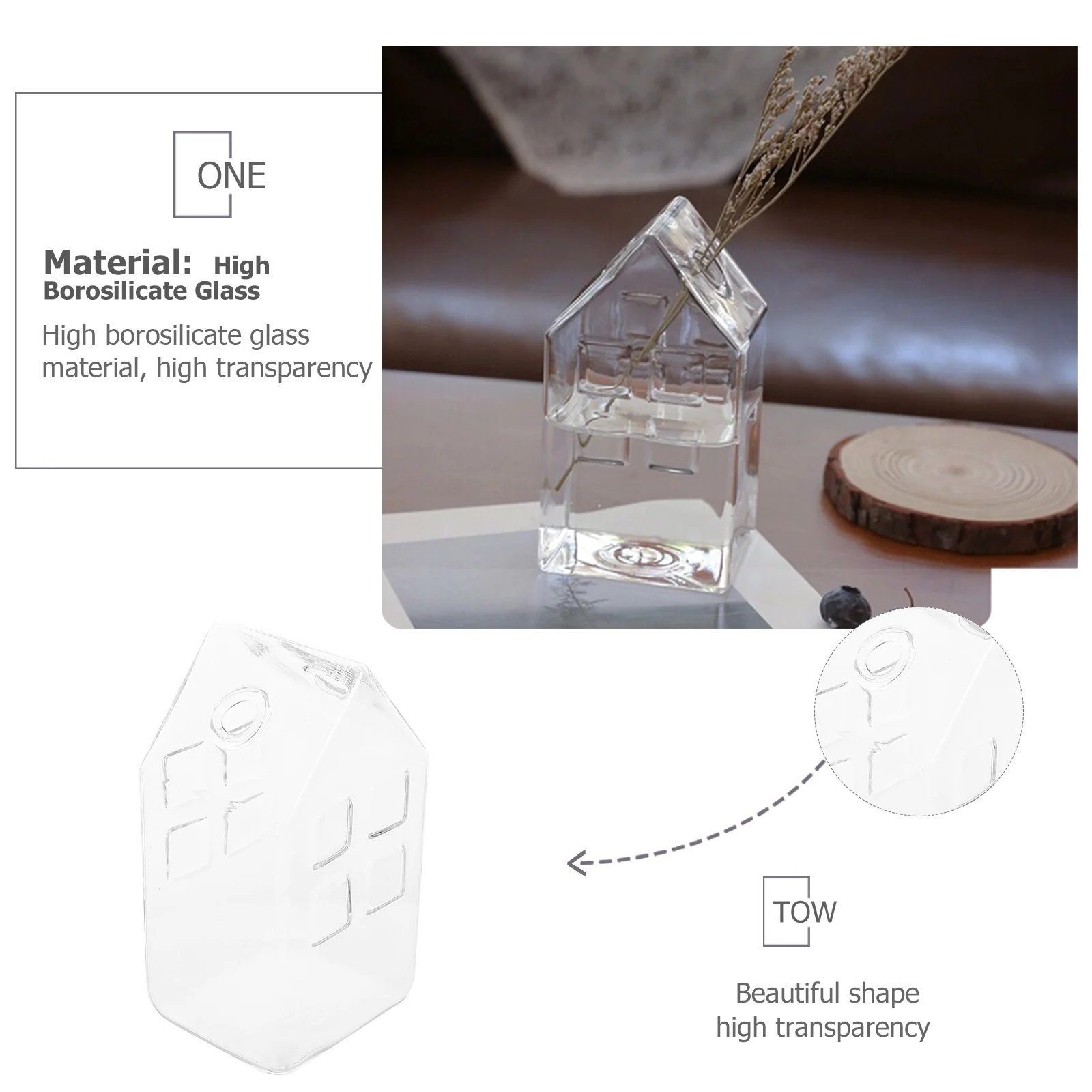 

1Pcs Glass Vase Transparent House Style Crafted High Borosilicate Material Ideal for Dried Flowers Arrangement Container Home