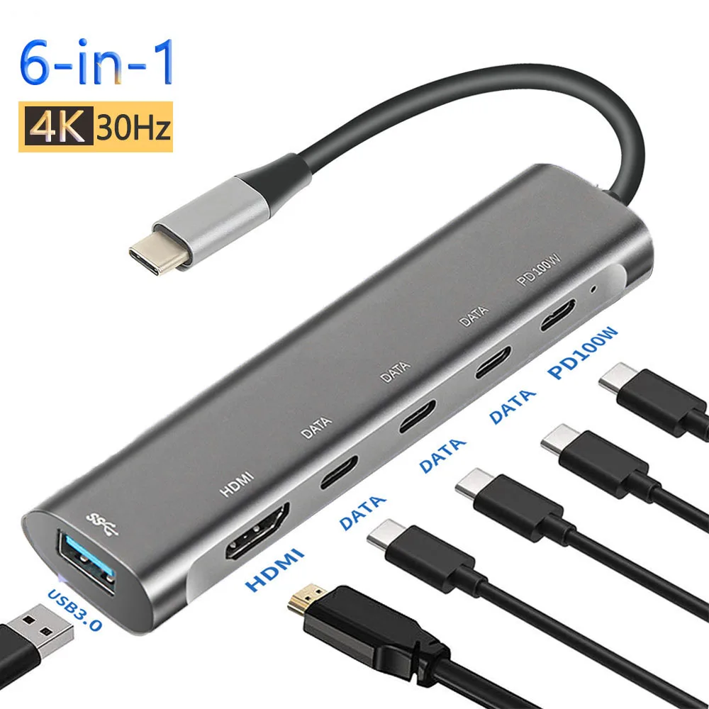 Hub USB C typu c do USB 3.0 2.0 HUB z 4K HDMI PD 100W danych USB wieloportowy Adapter do rozgałęźników USB do laptopa macbook