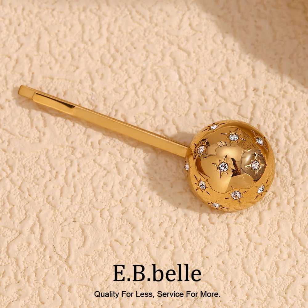 E.B.belle Spherical Eight pointed Star 3-Dimensional Hairpin 316L Stainless Steel Hair Clip 18K Gold Plated Hair Accessories ﻿