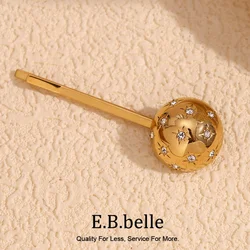 E.B.belle Spherical Eight pointed Star 3-Dimensional Hairpin 316L Stainless Steel Hair Clip 18K Gold Plated Hair Accessories ﻿