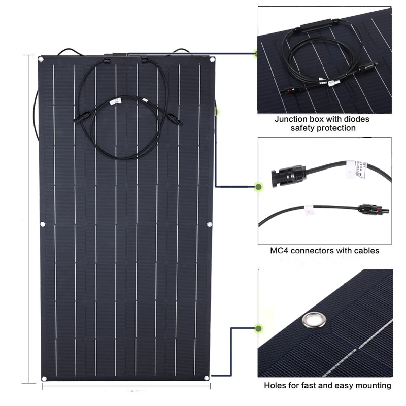 Imagem -02 - Etfe 300w Painel Solar Flexível Carregador de Energia de Célula Solar Portátil Conector Faça Você Mesmo para Smartphone Sistema de Energia de Carregamento Carro Camping