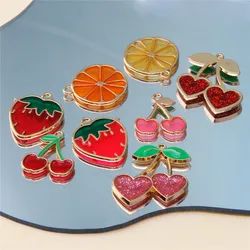 10pcs Colorful Cherry Strawberry Lemon Fruit Enamel Charms DIY Keychain Necklace Earrings Making Accessories