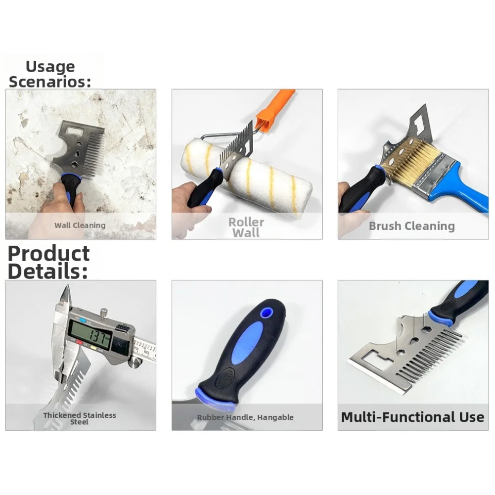 Farbschaber-Werkzeug, Edelstahl-Pinselwalzen-Reinigungswerkzeug, 0,4–1,4 mm Klingenstärke, robustes Farbschaber-Werkzeug