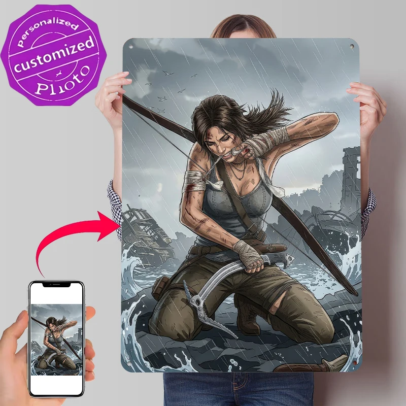 Lara Croft in a Stormy Environment Poster Customized Vintage Metal Signs Wall Art Retro Tin Plaque for Decoration Bedroom Decor