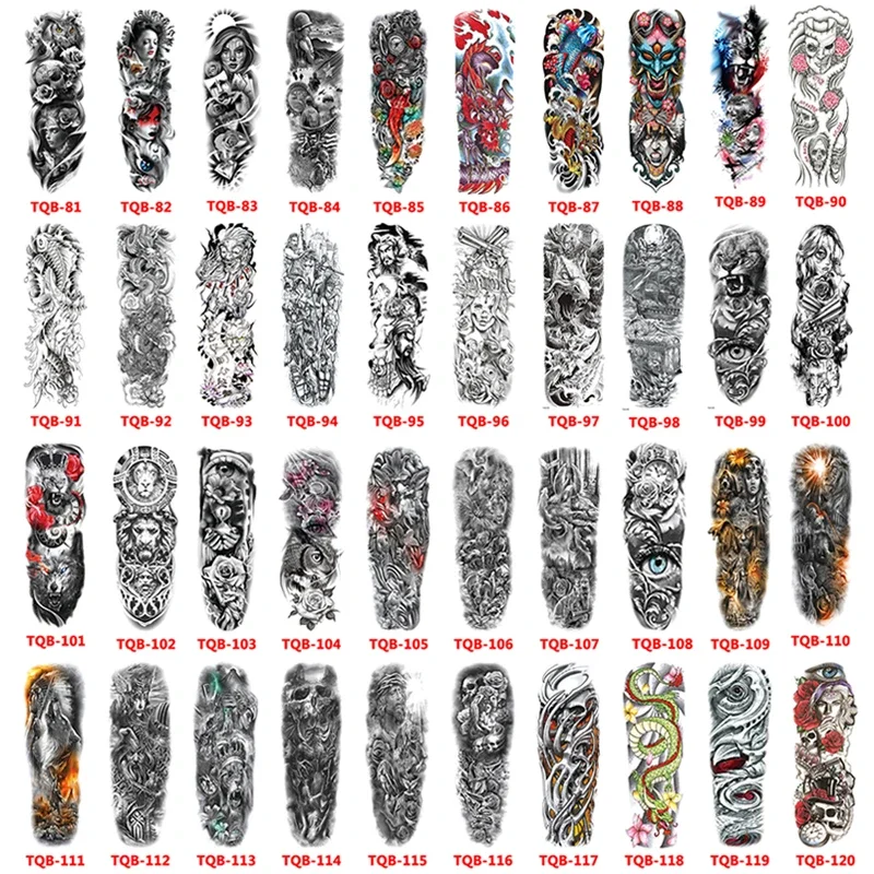 Full Arm Large Skull Old School Tatoo Stickers Waterproof Temporary Tattoo Sticker Large Arm Sleeve Tattoo Flash Fake Tattoos