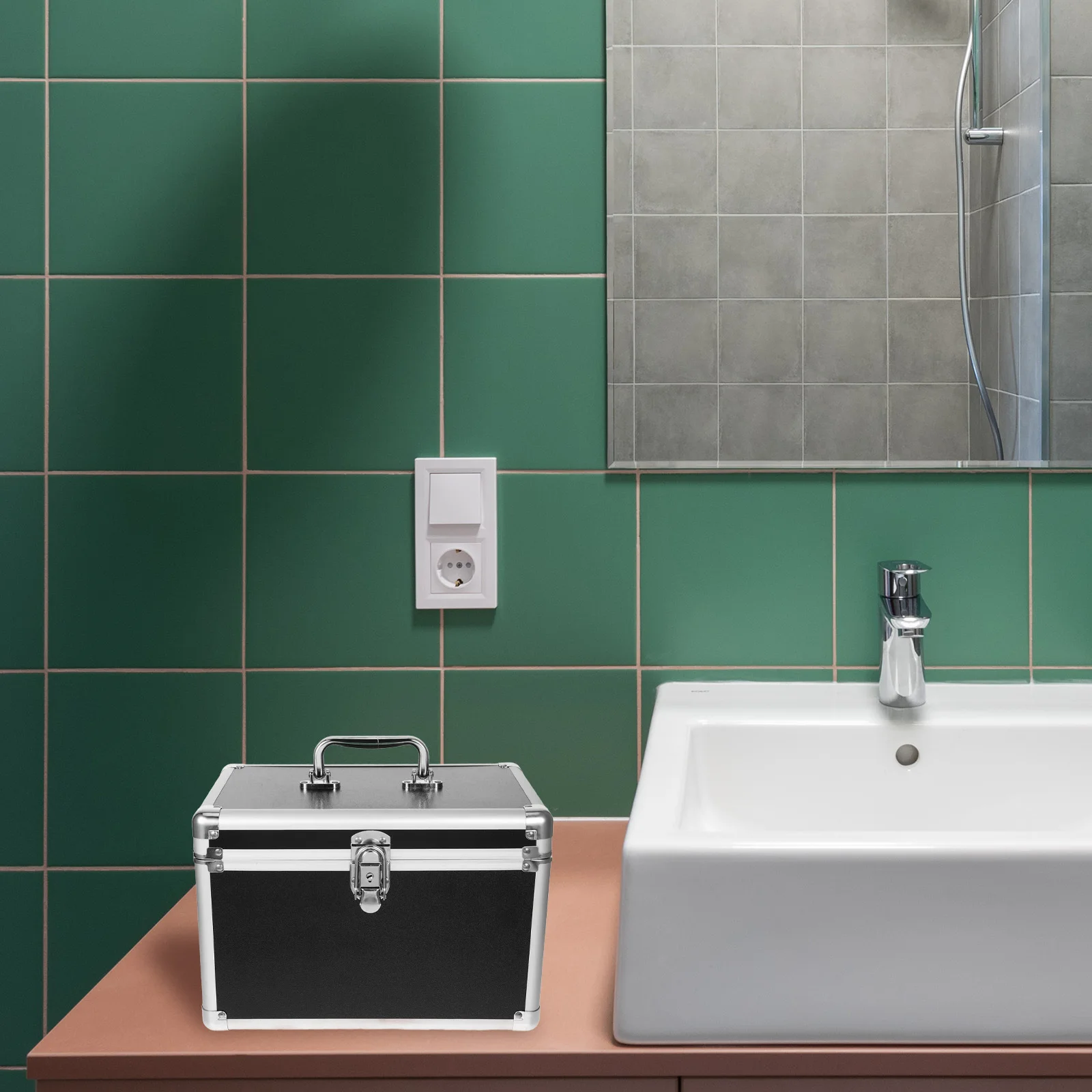 

Large Capacity Makeup Box Metal Storage Organizer Secure Buckle For Bathroom Counter Travel Case Hard Makeup Container