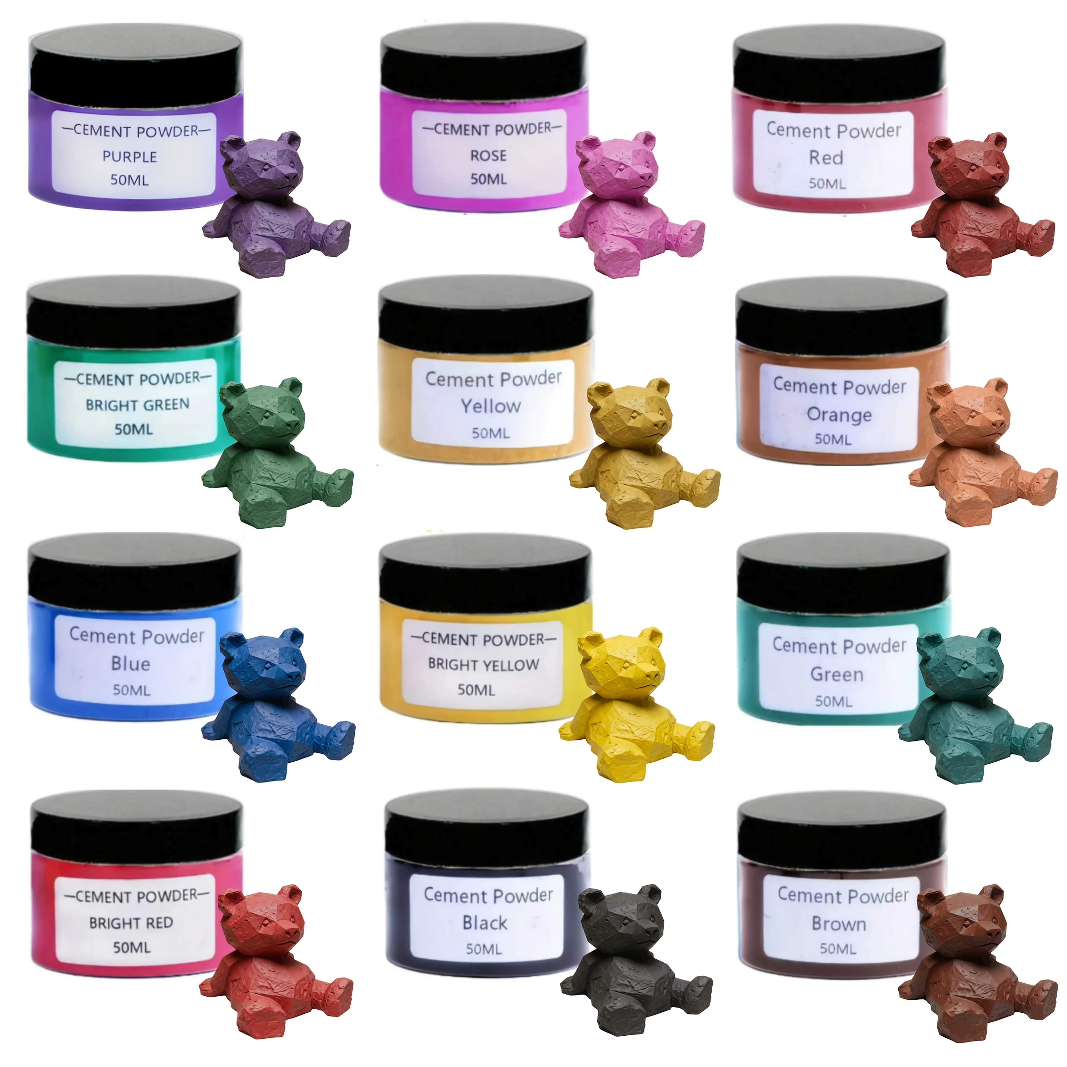 6 Peças de Pigmentos em Pó de Cimento de 50ml, Corantes para Gesso, Pigmento em Pó de Óxido de Ferro, para Moldes de Concreto e Gesso Artesanais DIY, Adequado para Tijolos, Ladrilhos, Argila, Cal, Argamassa, Misturas de Cimento
