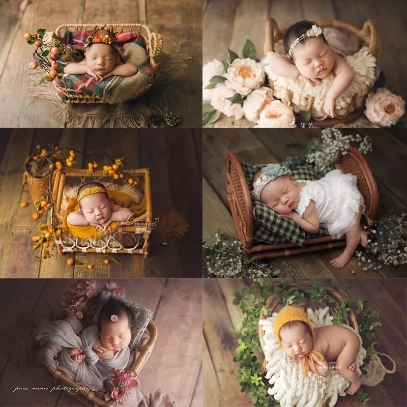 

Handwoven Rattan Newborn Photo Basket Studio Photography Prop for Baby Natural Wicker Cradle Versatile Infant Shooting Container
